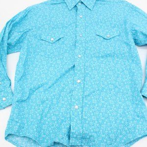 Panhandle Rough Stock Youth M Cowboy Rodeo Western shirt Blue Aztec Snap Button